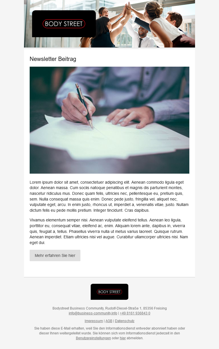 Beispielansicht Beitrag im Newsletter
